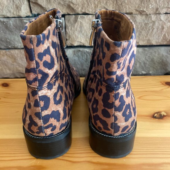 Franco Sarto Benny Ankle Bootie Camel Leopard Block Heel Size 8.5M - Picture 5 of 11
